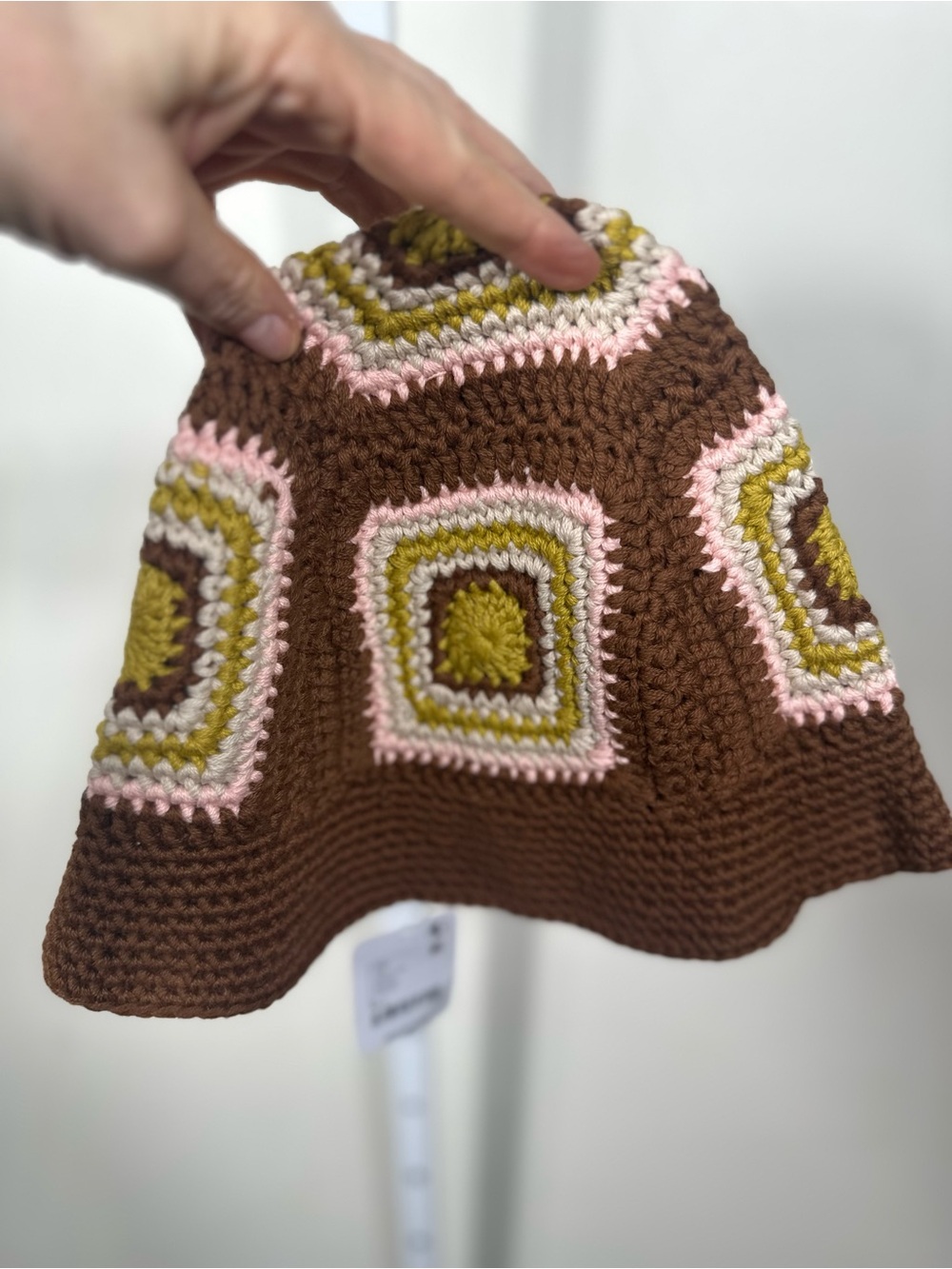 Free People NWT Granny Square Crochet Bucket Hat Chocolate Brown OS $48